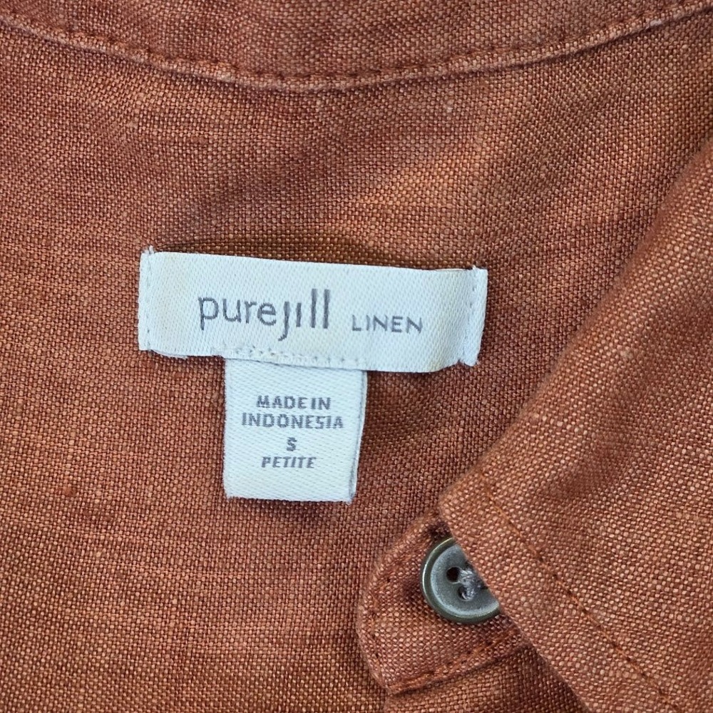 Pure Jill Small Petite 100% Linen Shirt Dress Terracotta Button Front Pockets - Picture 3 of 7